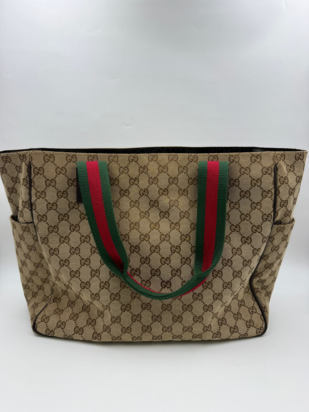 Gucci GG Canvas Web Tote, Beige, brown, green and red, stock 0197138 – back