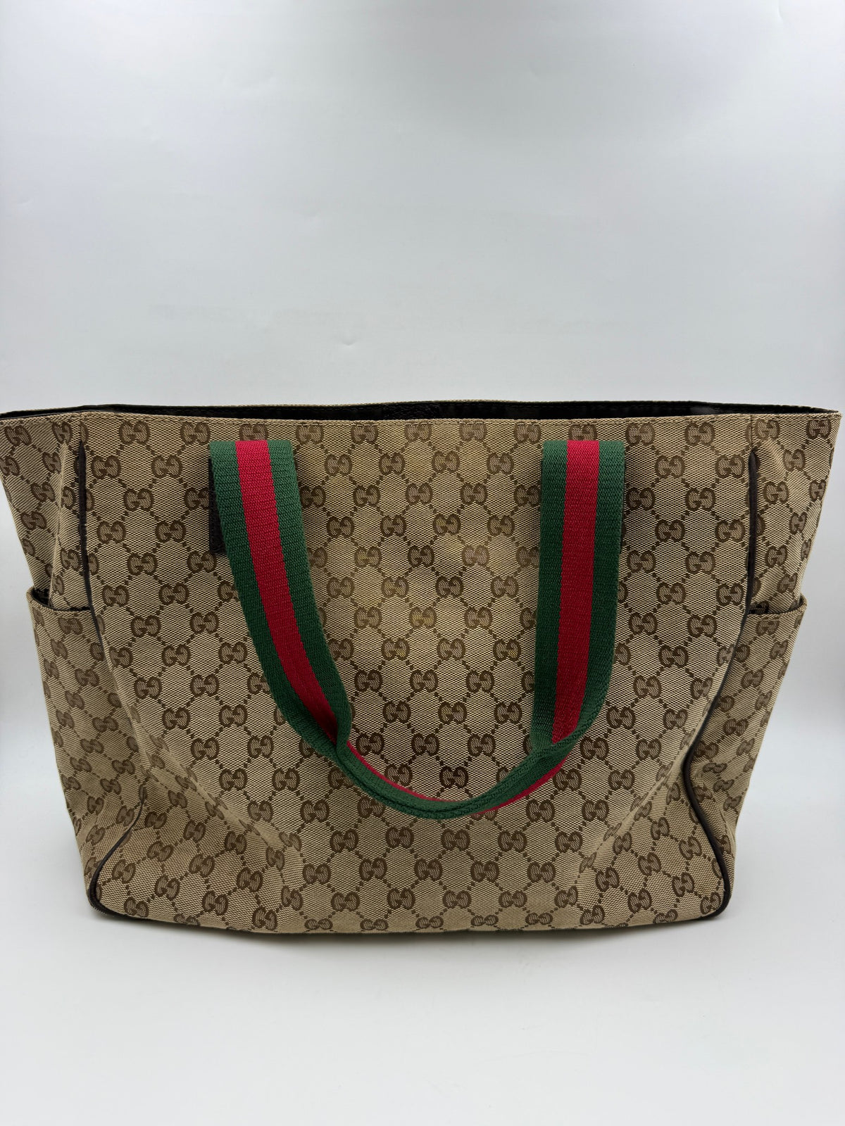 Gucci GG Canvas Web Tote, Beige, brown, green and red, stock 0197138 – back
