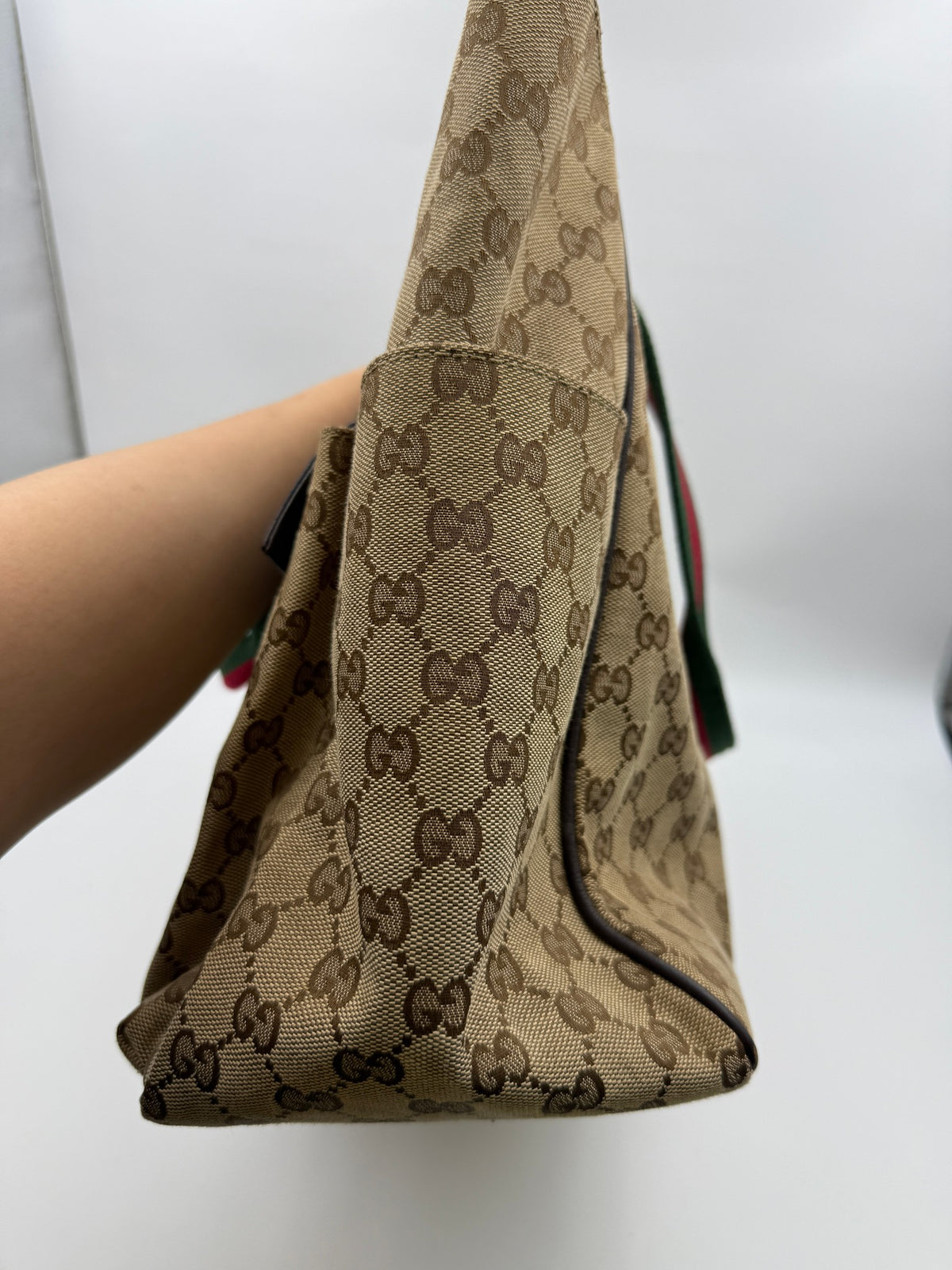 Gucci GG Canvas Web Tote, Beige, brown, green and red, stock 0197138 – right side