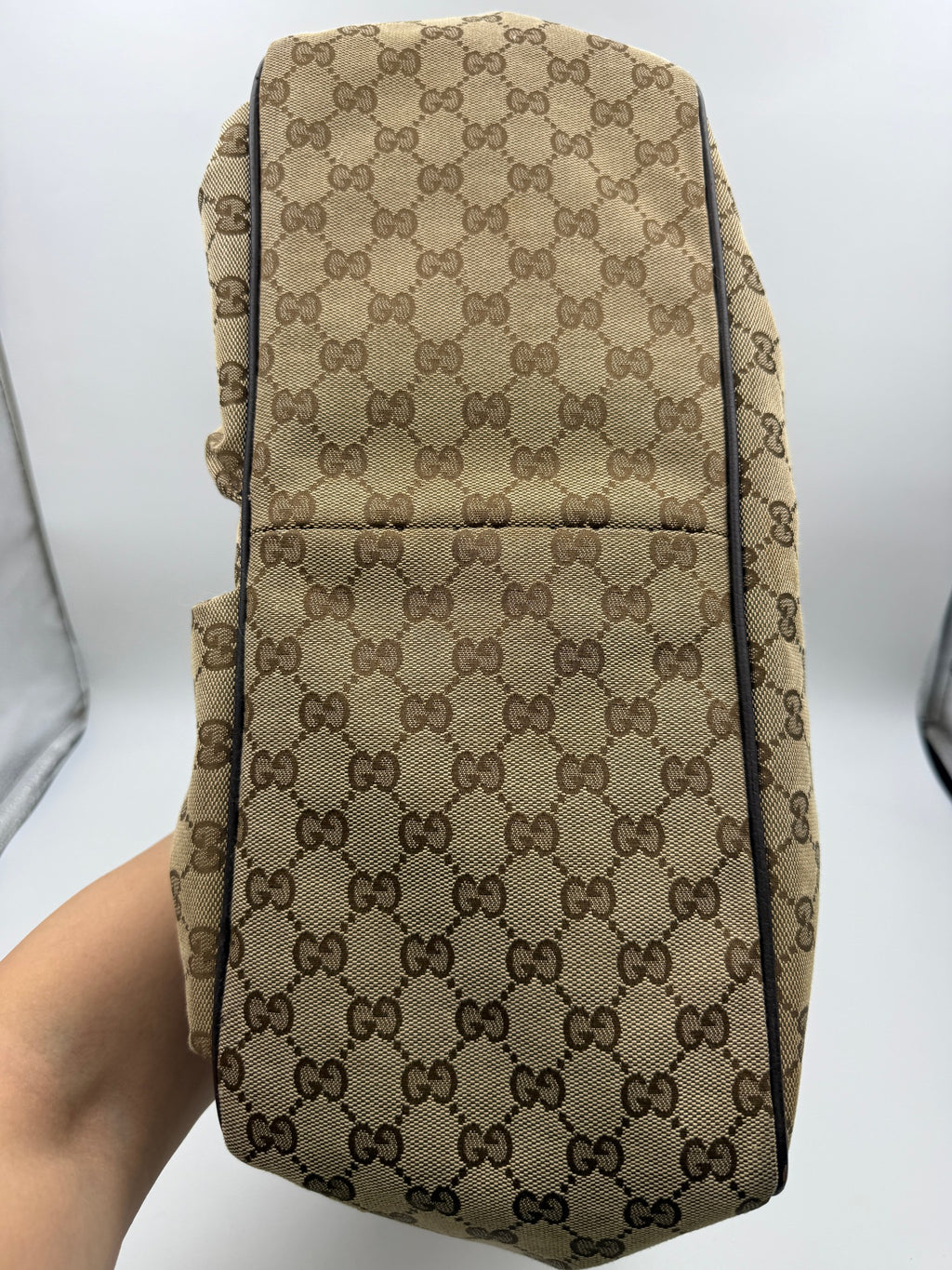 Gucci GG Canvas Web Tote, Beige, brown, green and red, stock 0197138 – base