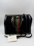 Gucci Ophidia Tote, Black, green and red, stock 0073247 – front with strap and booklet