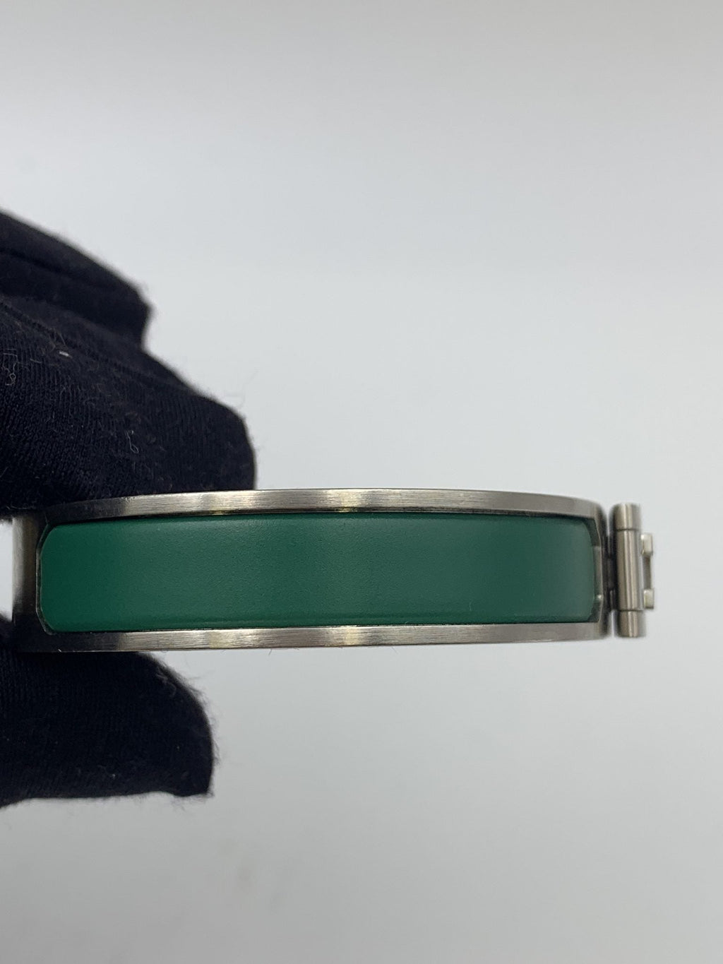 Hermes Clic H Green Enamel Palladium-Plated Bracelet - view 3 - item 0089029