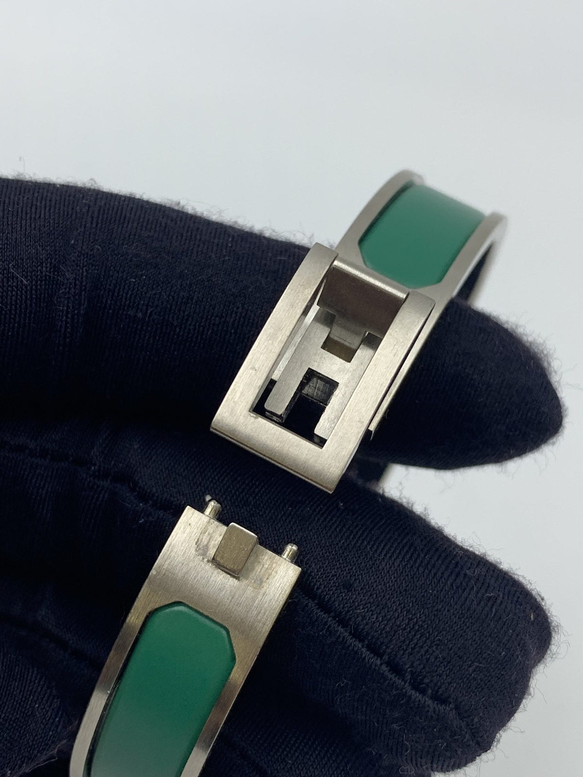 Hermes Clic H Green Enamel Palladium-Plated Bracelet - view 6 - item 0089029
