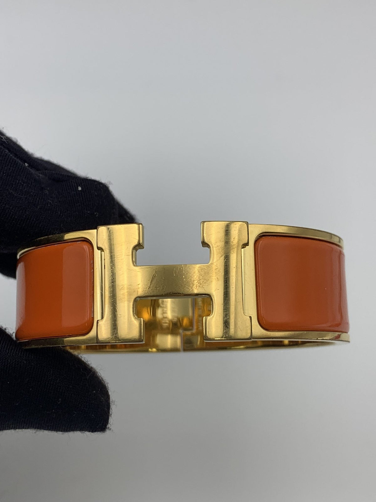 Hermes Clic H Orange Enamel Gold-Plated Bracelet - view 2 - item 0089020