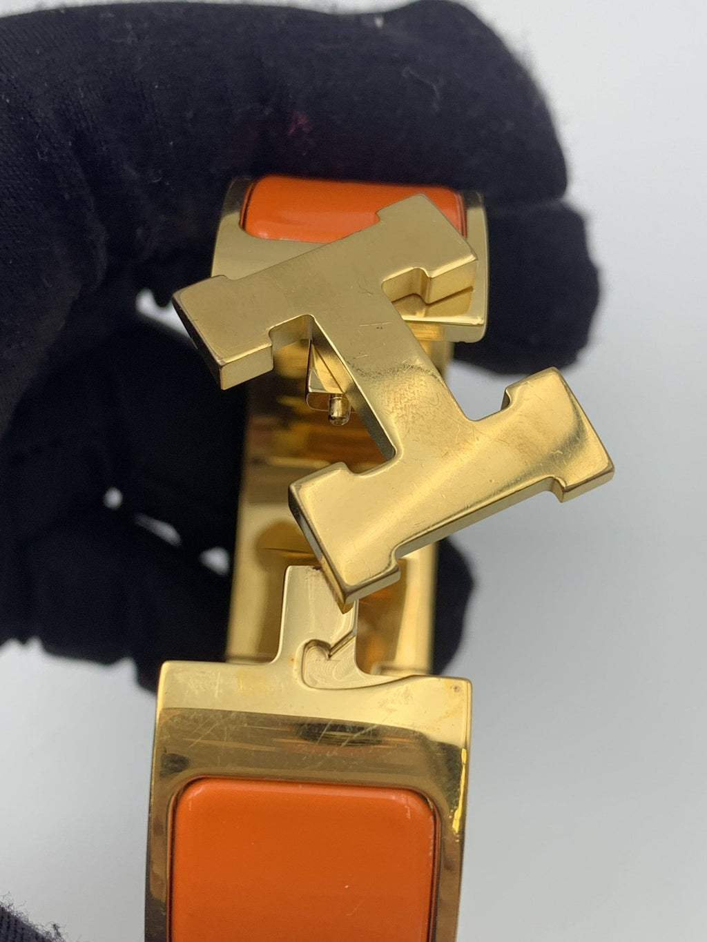 Hermes Clic H Orange Enamel Gold-Plated Bracelet - view 6 - item 0089020