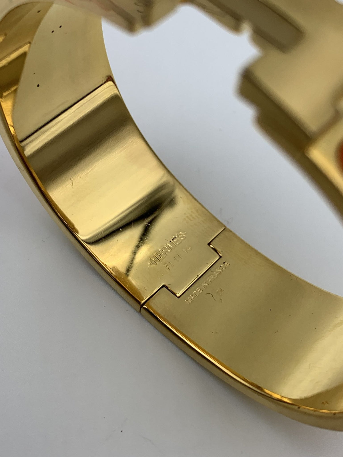 Hermes Clic H Orange Enamel Gold-Plated Bracelet - view 7 - item 0089020