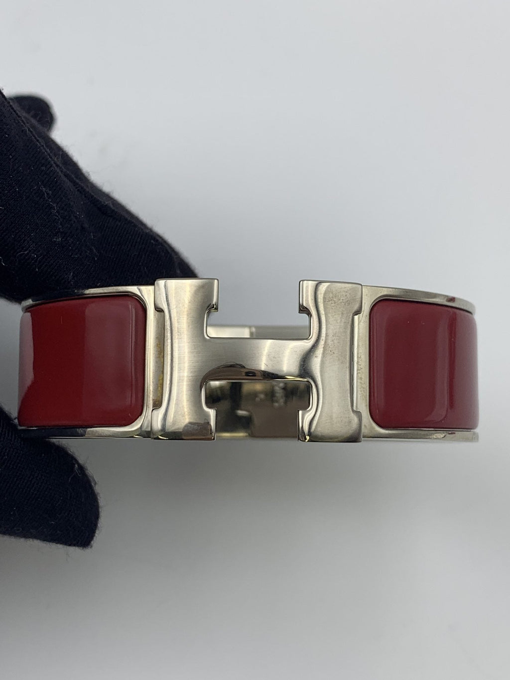 Hermes Clic H Red Enamel Palladium-Plated Bracelet - view 2 - item 0089005