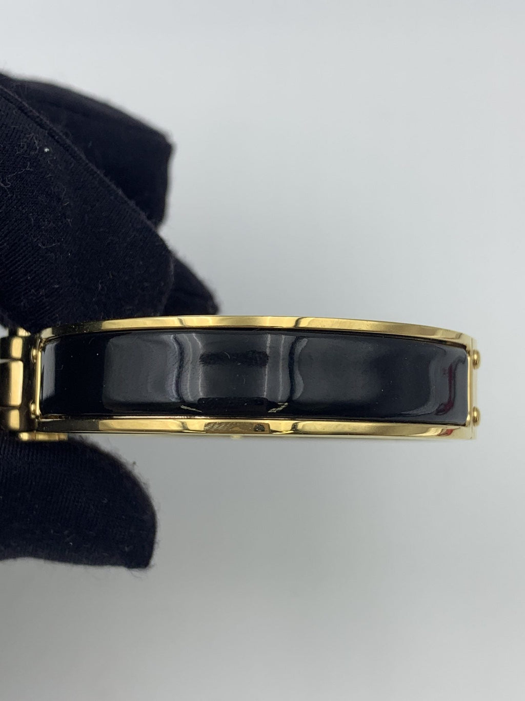 Hermes Printed Black Enamel Gold-Plated Hinged Bracelet - view 4 - item 0089035