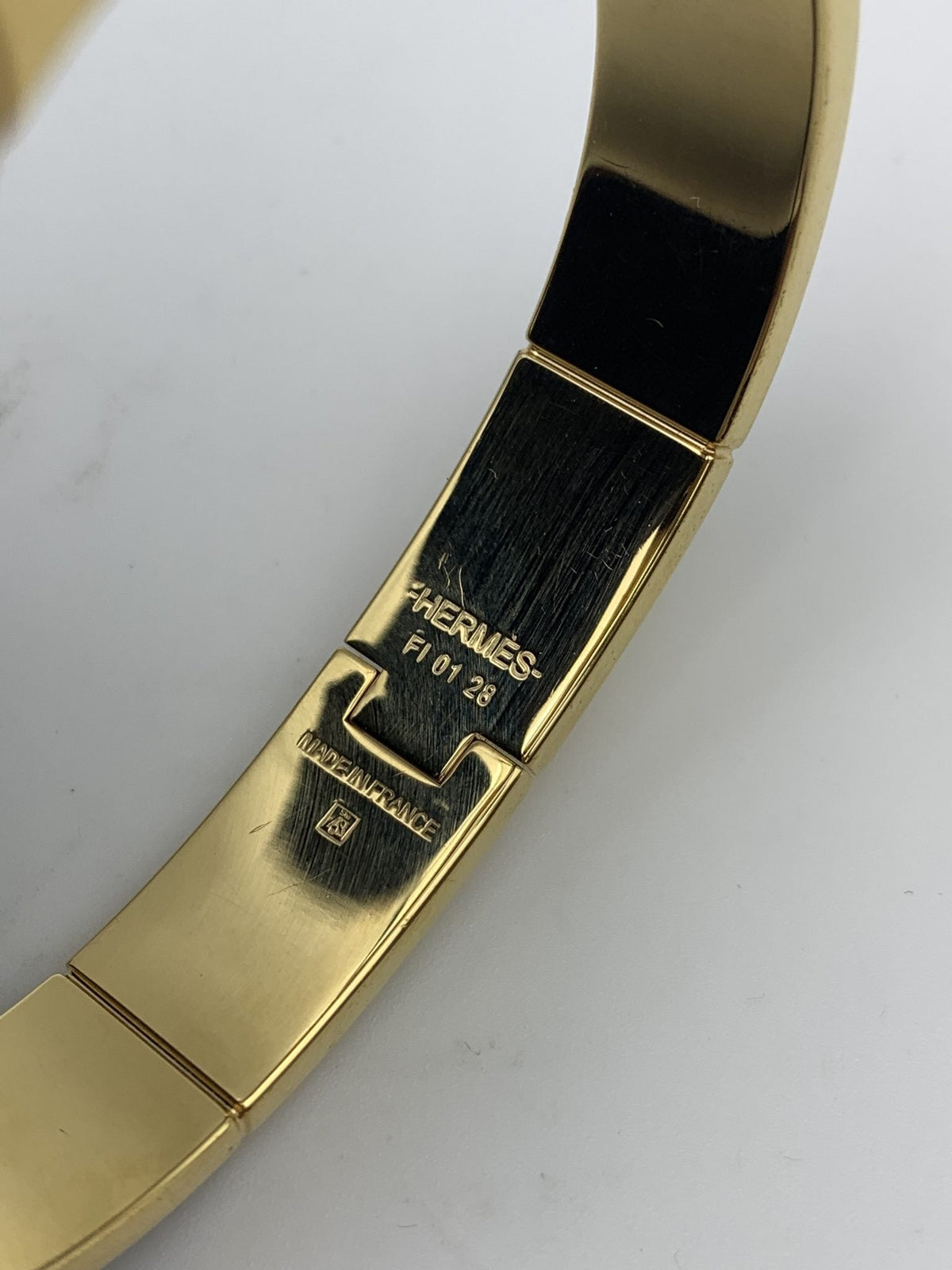 Hermes Printed Black Enamel Gold-Plated Hinged Bracelet - view 7 - item 0089035