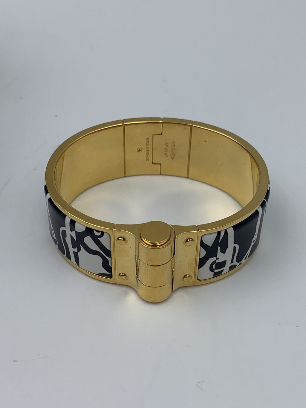 Hermes Printed Enamel Gold-Plated Hinged Bracelet - view 1 - item 0089010