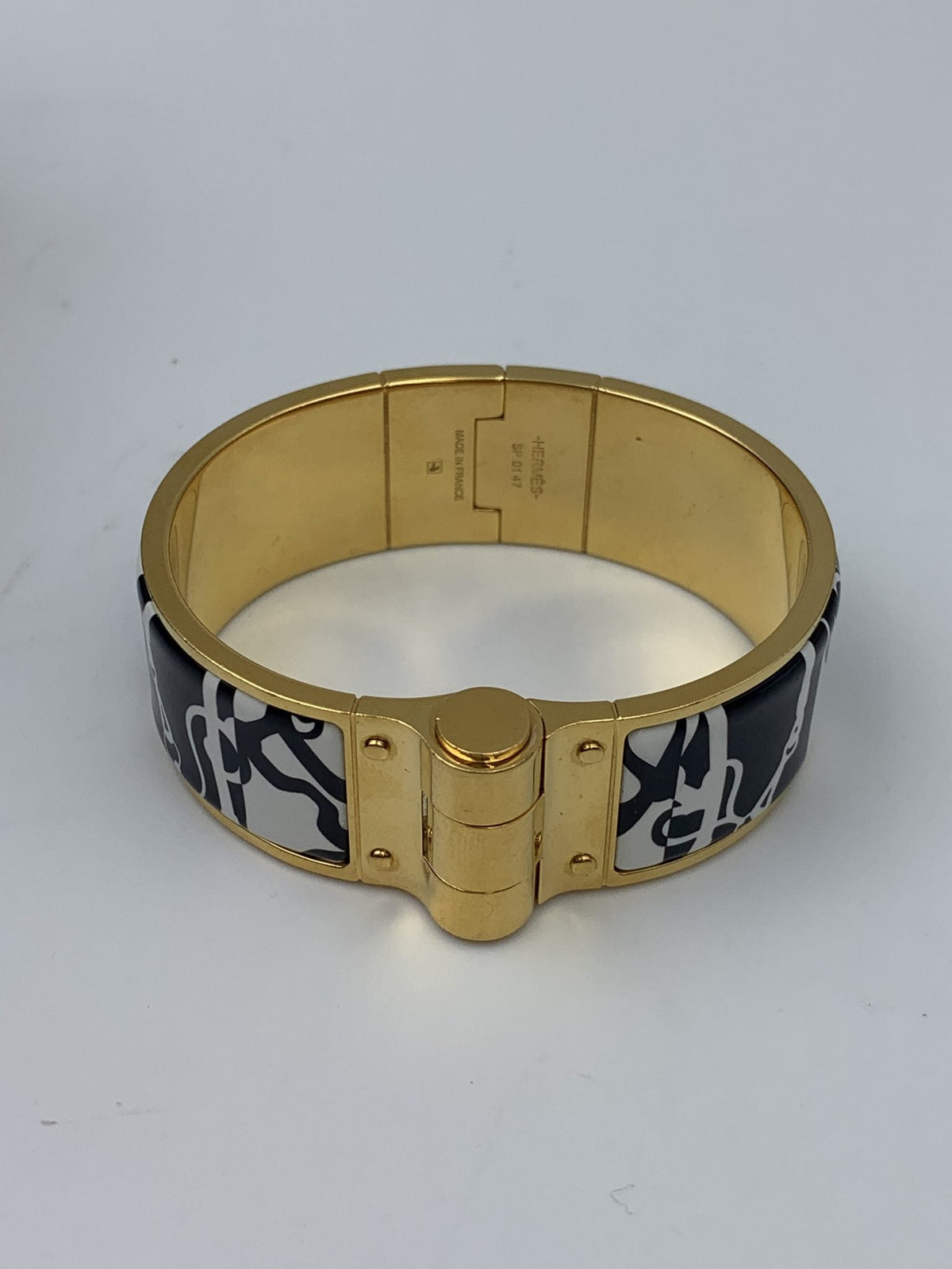 Hermes Printed Enamel Gold-Plated Hinged Bracelet - view 1 - item 0089010