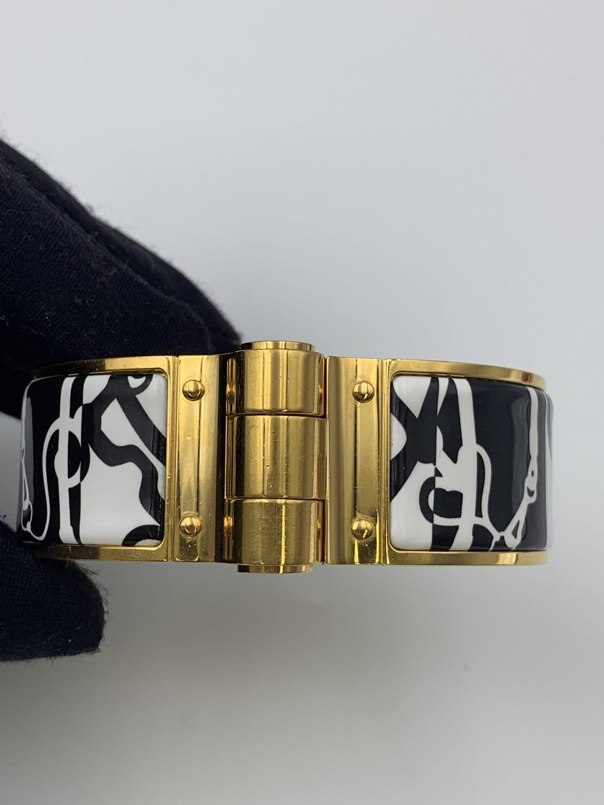 Hermes Printed Enamel Gold-Plated Hinged Bracelet - view 2 - item 0089010