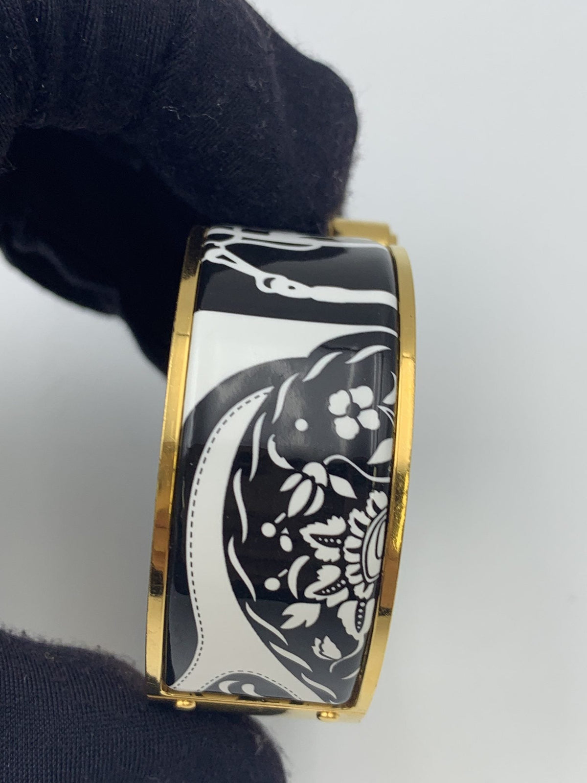 Hermes Printed Enamel Gold-Plated Hinged Bracelet - view 3 - item 0089010