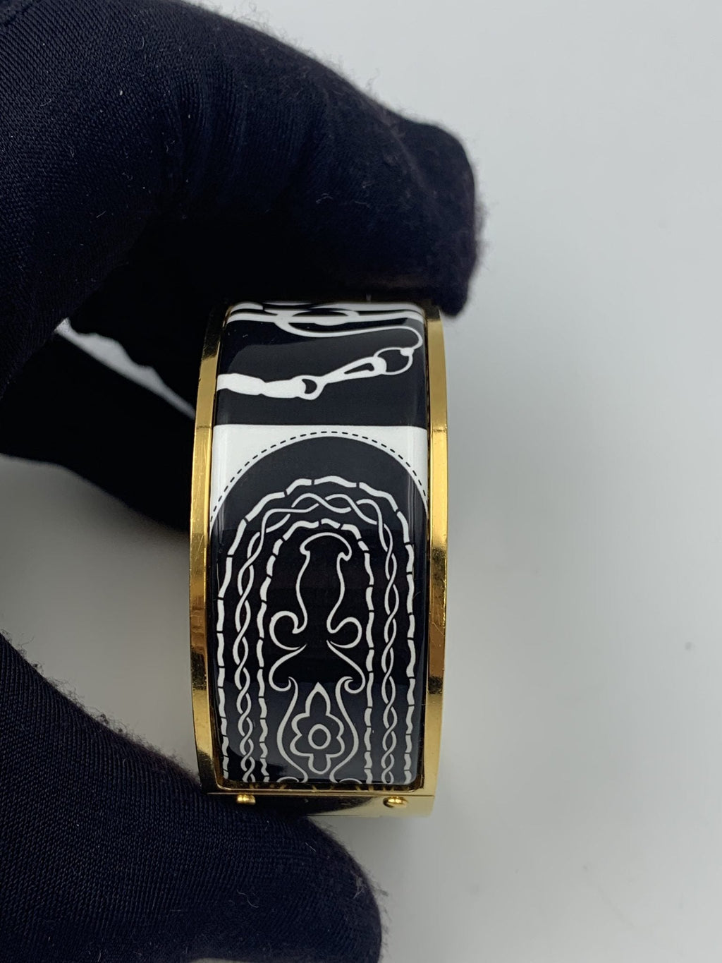 Hermes Printed Enamel Gold-Plated Hinged Bracelet - view 4 - item 0089010