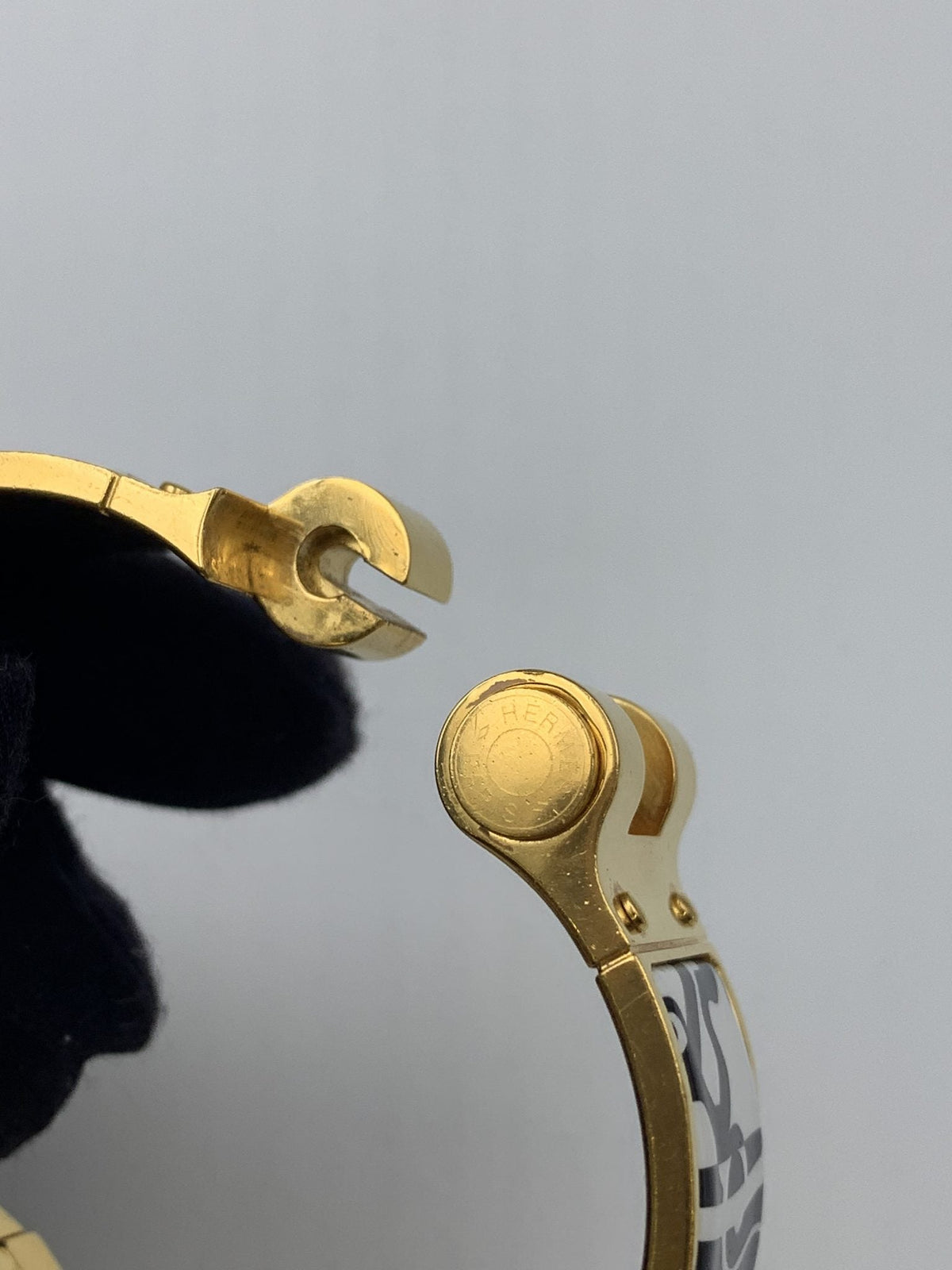Hermes Printed Enamel Gold-Plated Hinged Bracelet - view 5 - item 0089010