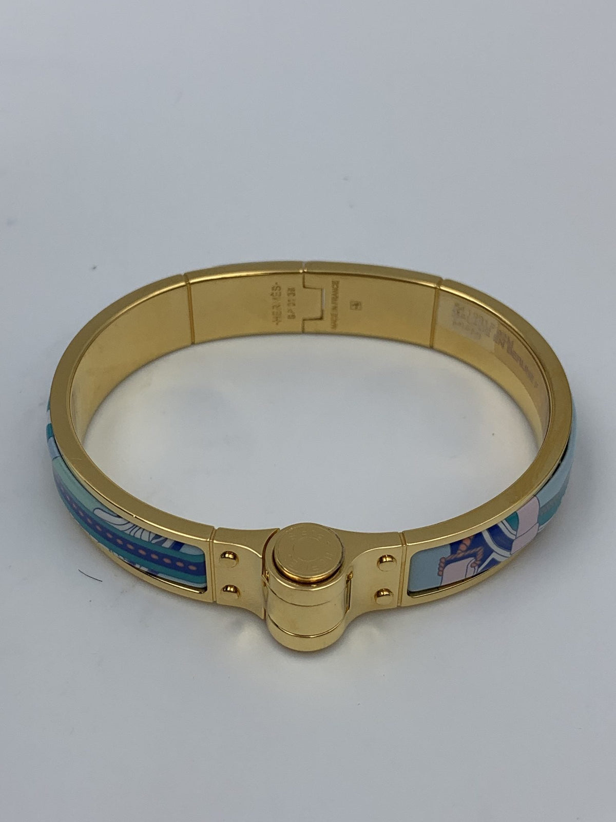 Hermes Printed Enamel Gold-Plated Hinged Bracelet - view 1 - item 0089013