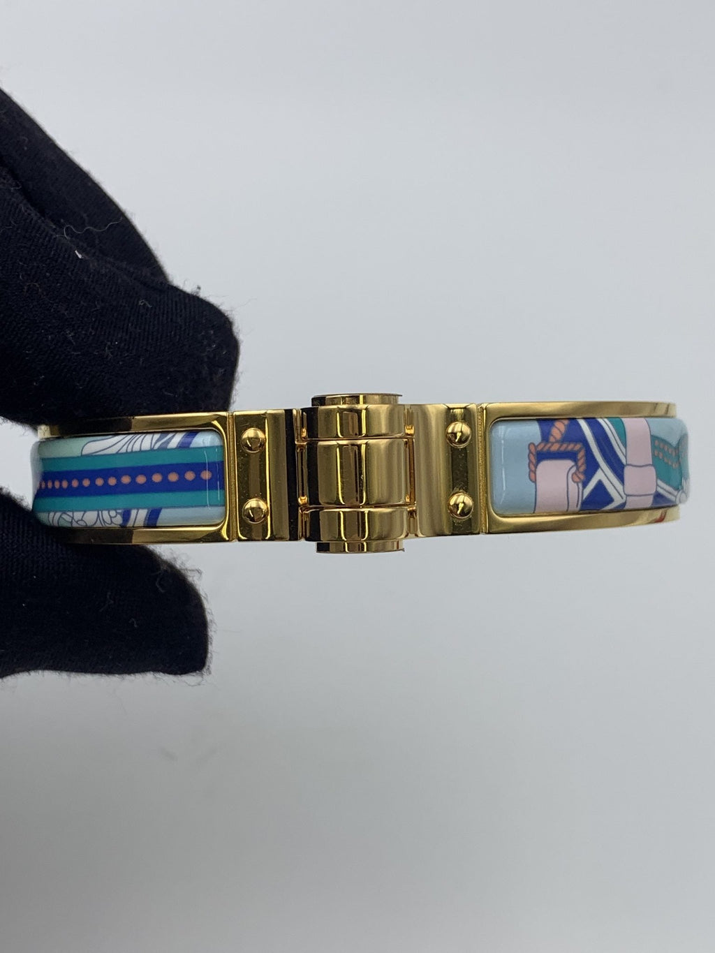 Hermes Printed Enamel Gold-Plated Hinged Bracelet - view 2 - item 0089013