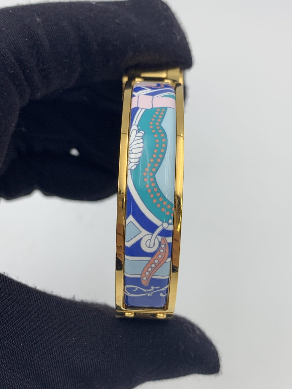 Hermes Printed Enamel Gold-Plated Hinged Bracelet - view 3 - item 0089013