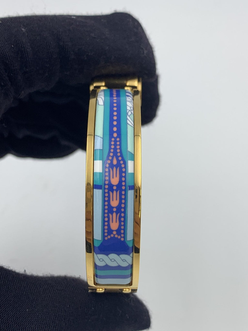 Hermes Printed Enamel Gold-Plated Hinged Bracelet - view 4 - item 0089013