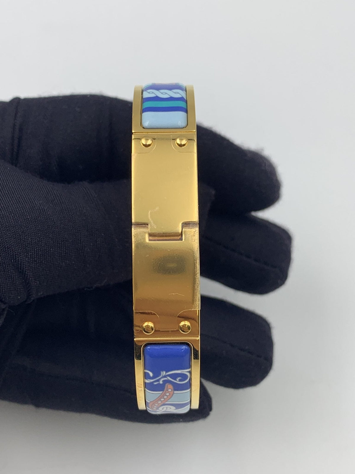 Hermes Printed Enamel Gold-Plated Hinged Bracelet - view 5 - item 0089013