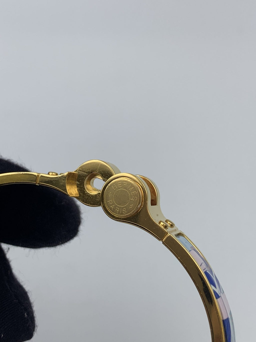 Hermes Printed Enamel Gold-Plated Hinged Bracelet - view 6 - item 0089013