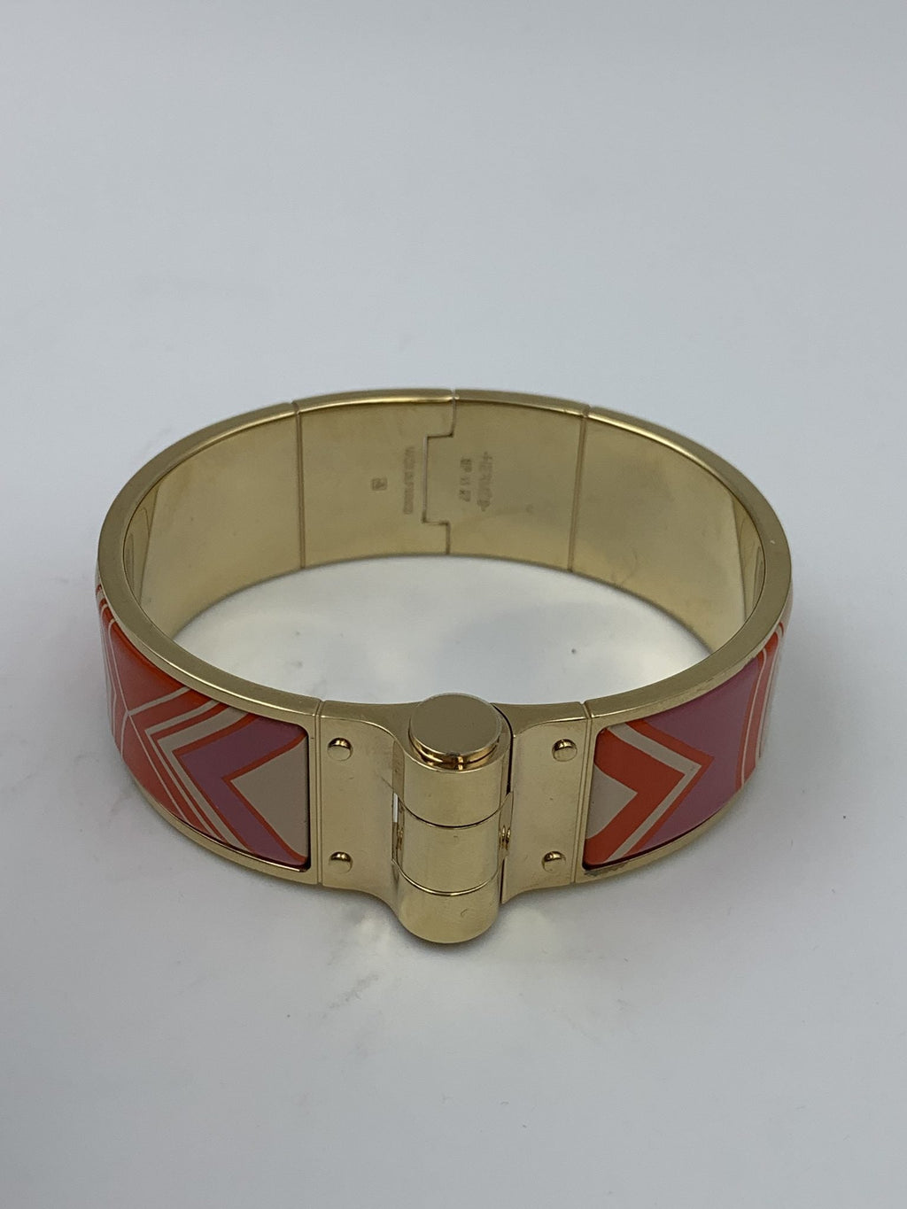 Hermes Printed Enamel Gold-Plated Hinged Bracelet - view 1 - item 0089021