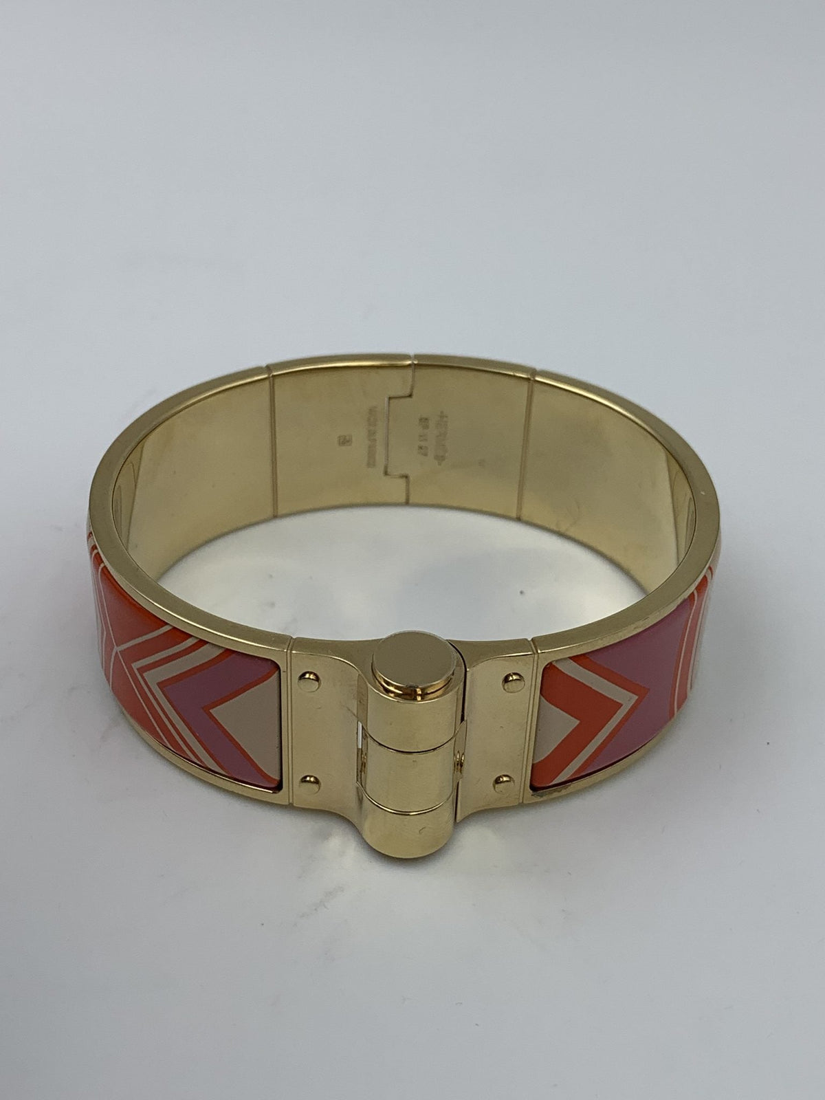 Hermes Printed Enamel Gold-Plated Hinged Bracelet - view 1 - item 0089021