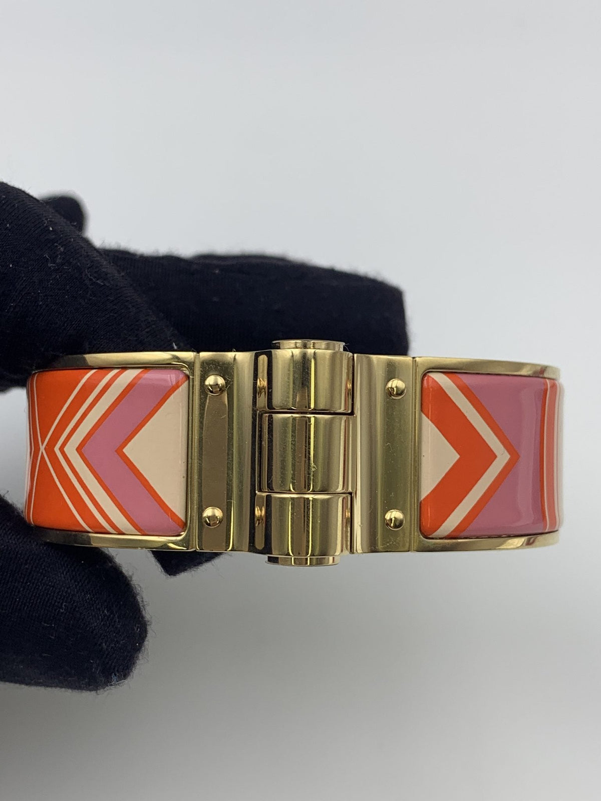Hermes Printed Enamel Gold-Plated Hinged Bracelet - view 2 - item 0089021
