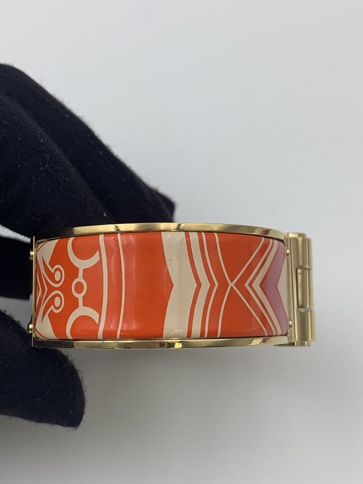 Hermes Printed Enamel Gold-Plated Hinged Bracelet - view 3 - item 0089021