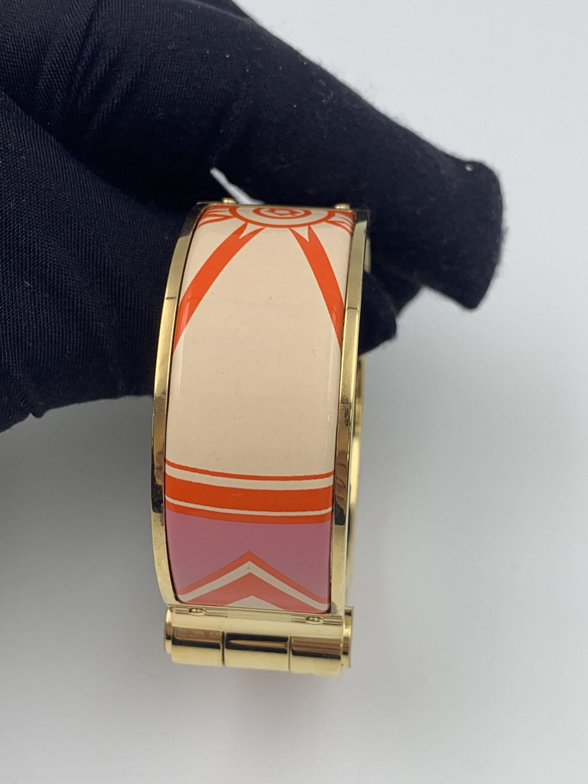 Hermes Printed Enamel Gold-Plated Hinged Bracelet - view 4 - item 0089021