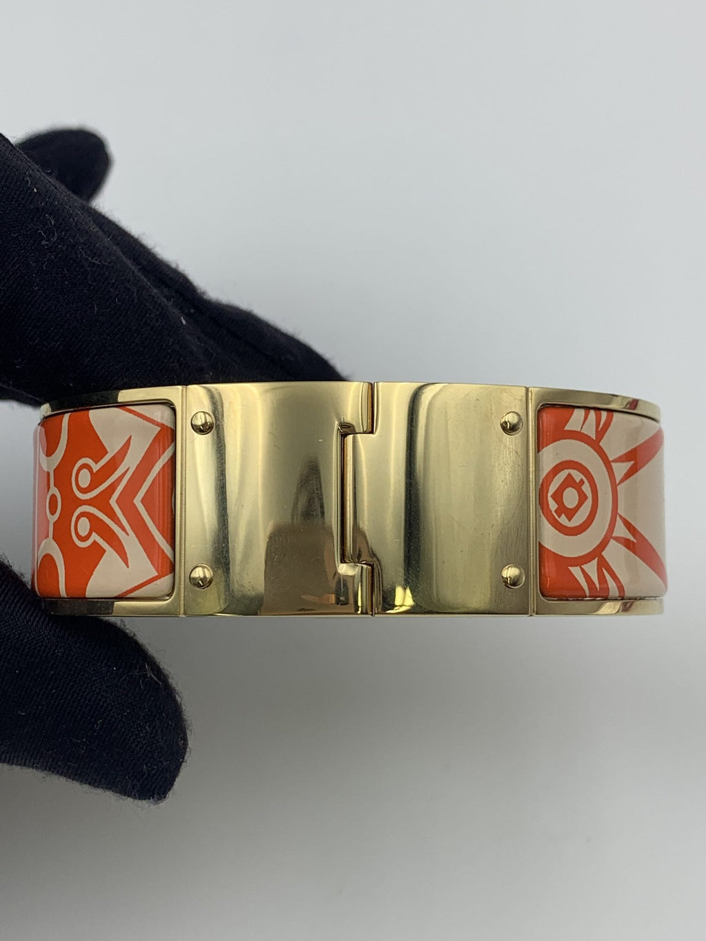 Hermes Printed Enamel Gold-Plated Hinged Bracelet - view 5 - item 0089021