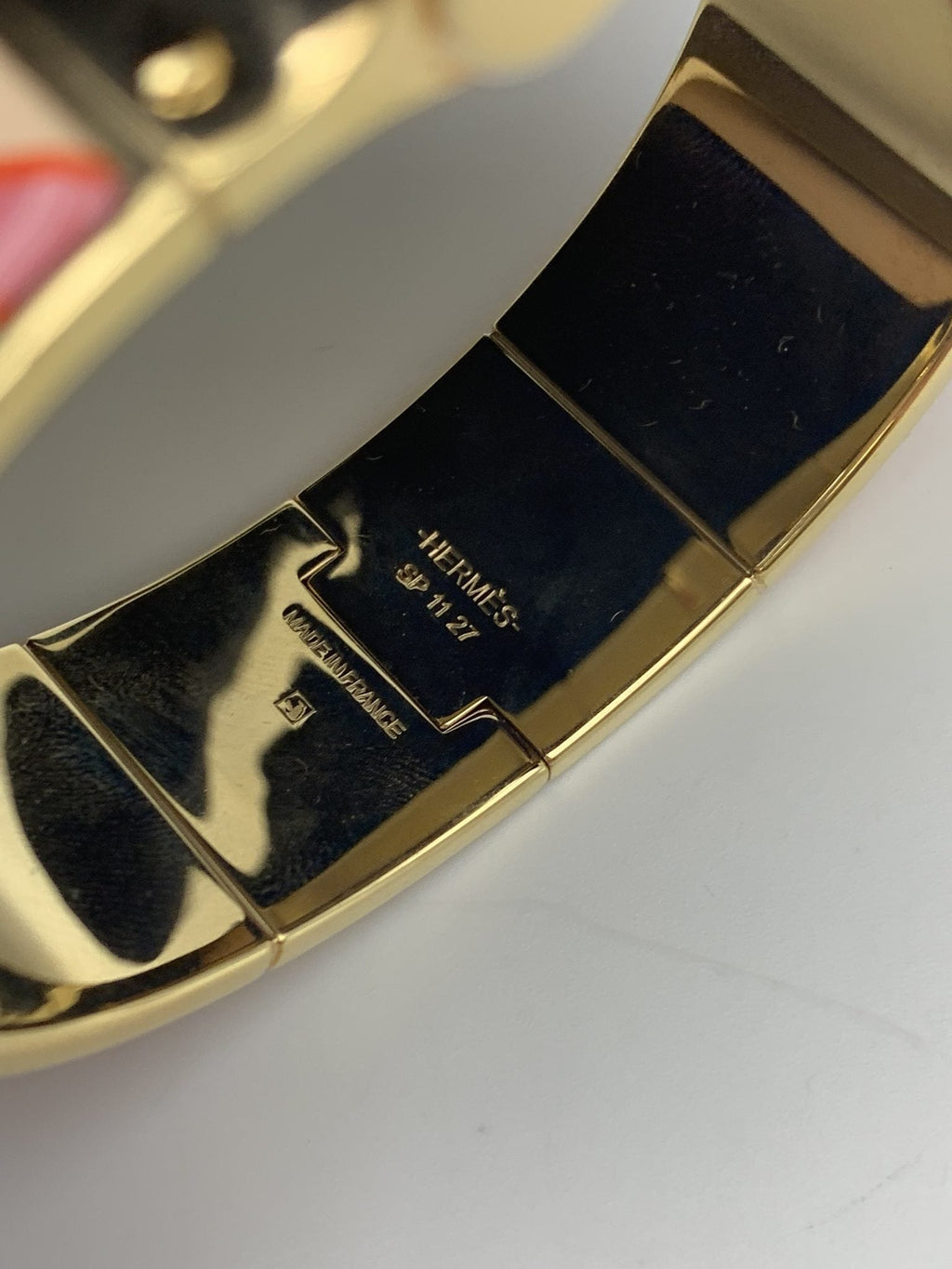 Hermes Printed Enamel Gold-Plated Hinged Bracelet - view 7 - item 0089021