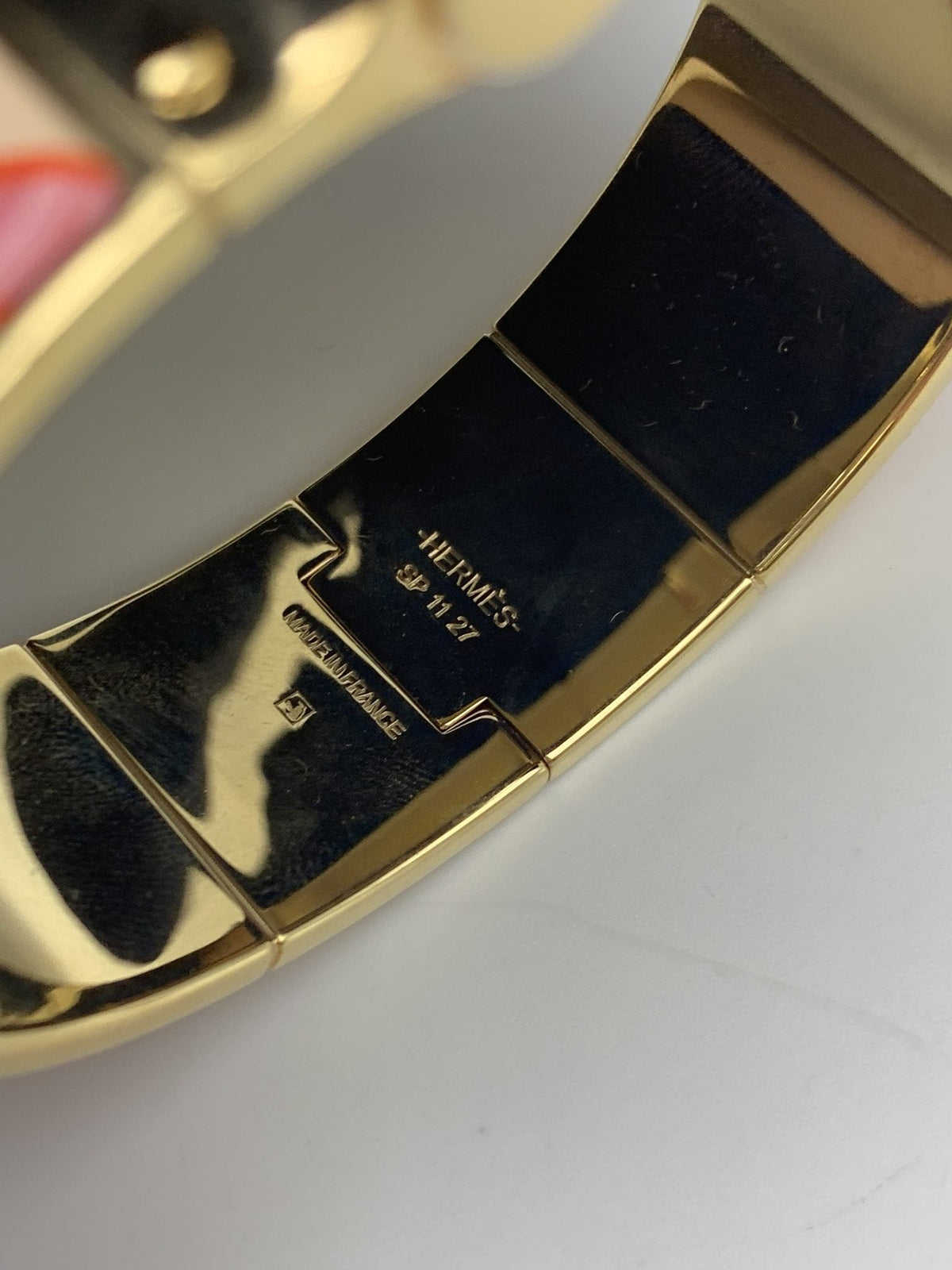 Hermes Printed Enamel Gold-Plated Hinged Bracelet - view 7 - item 0089021