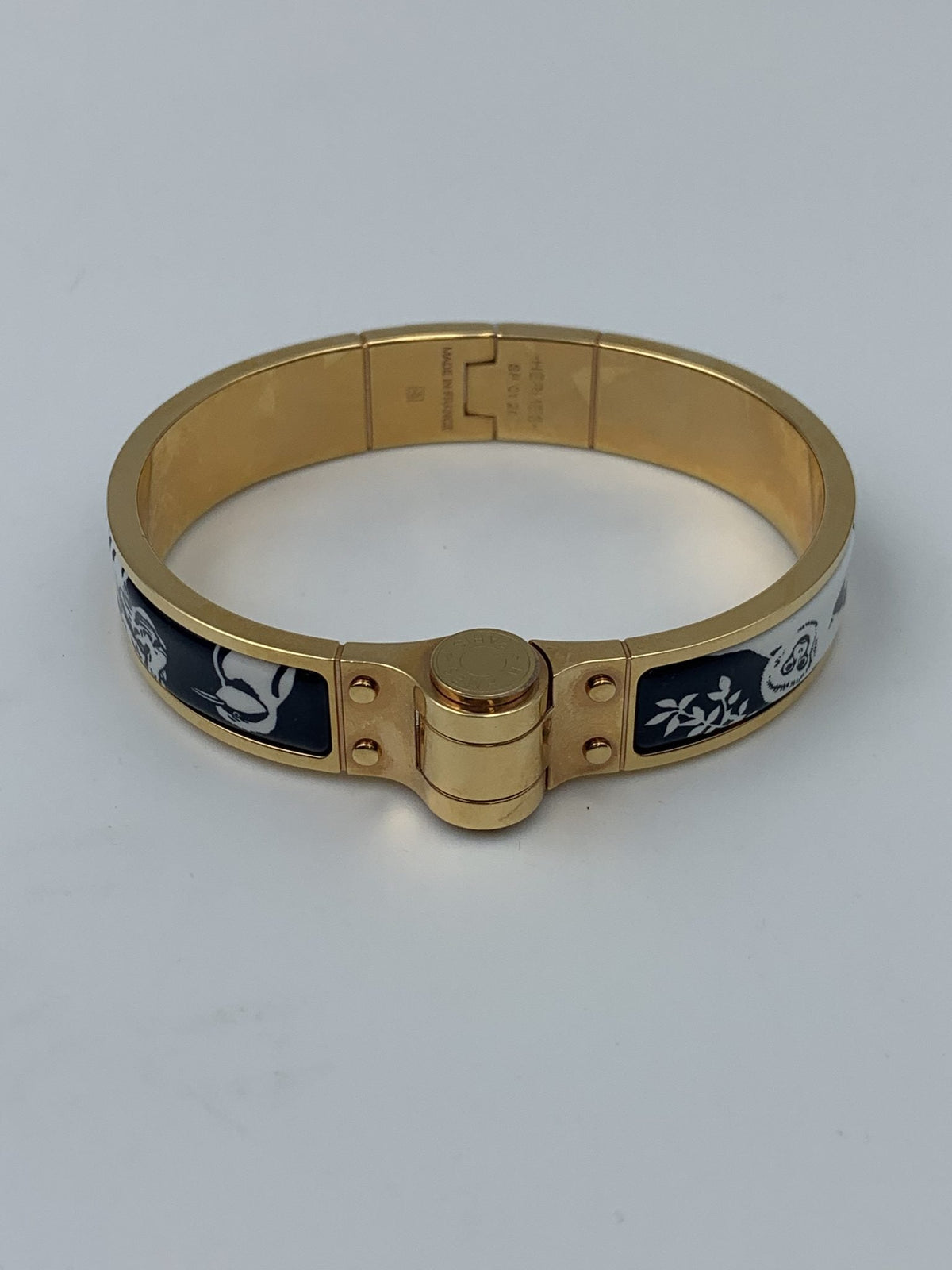 Hermes Printed Enamel Gold-Plated Hinged Bracelet - view 1 - item 0089026
