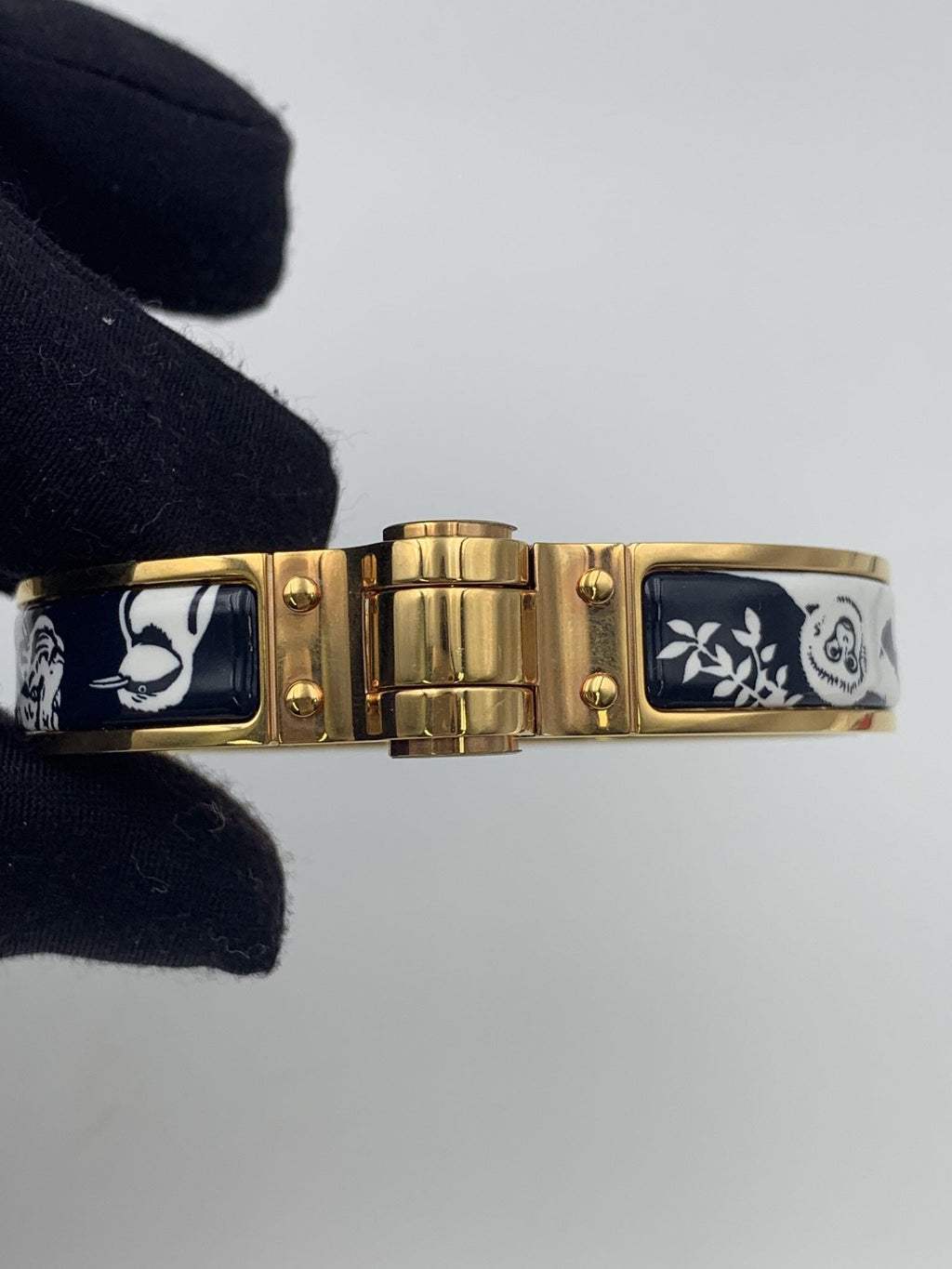 Hermes Printed Enamel Gold-Plated Hinged Bracelet - view 2 - item 0089026