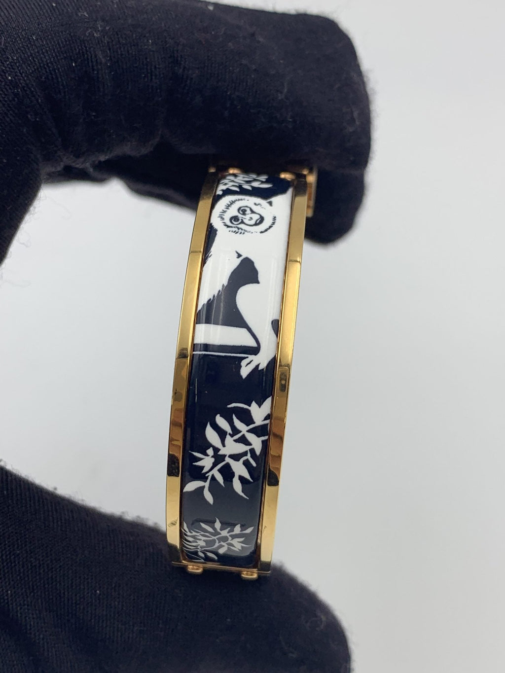 Hermes Printed Enamel Gold-Plated Hinged Bracelet - view 3 - item 0089026