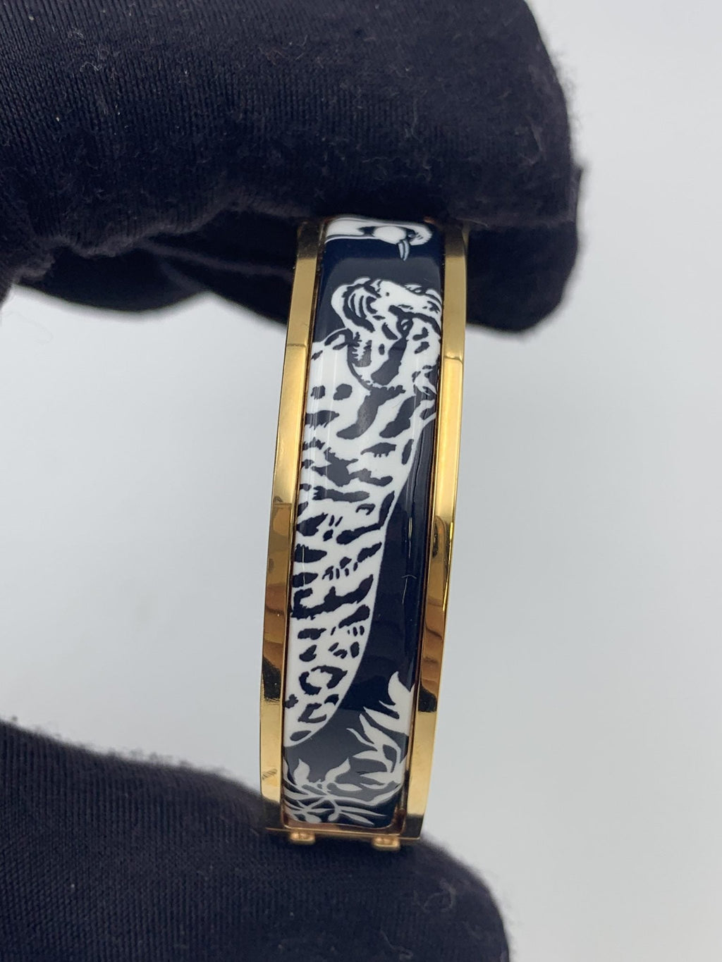 Hermes Printed Enamel Gold-Plated Hinged Bracelet - view 4 - item 0089026