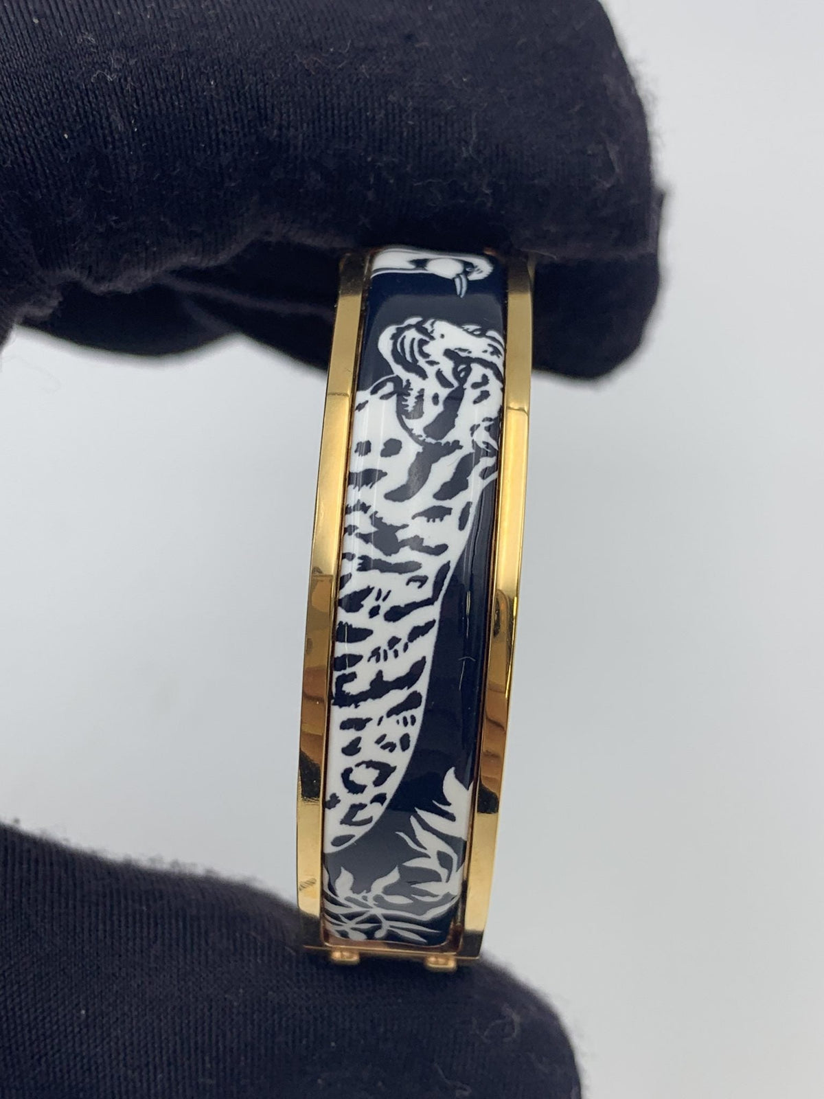 Hermes Printed Enamel Gold-Plated Hinged Bracelet - view 4 - item 0089026