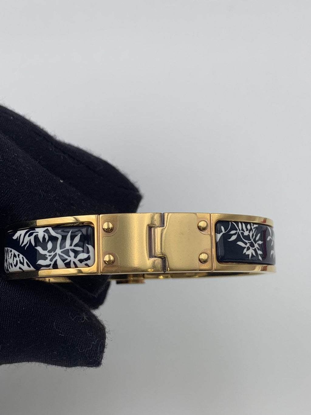Hermes Printed Enamel Gold-Plated Hinged Bracelet - view 5 - item 0089026