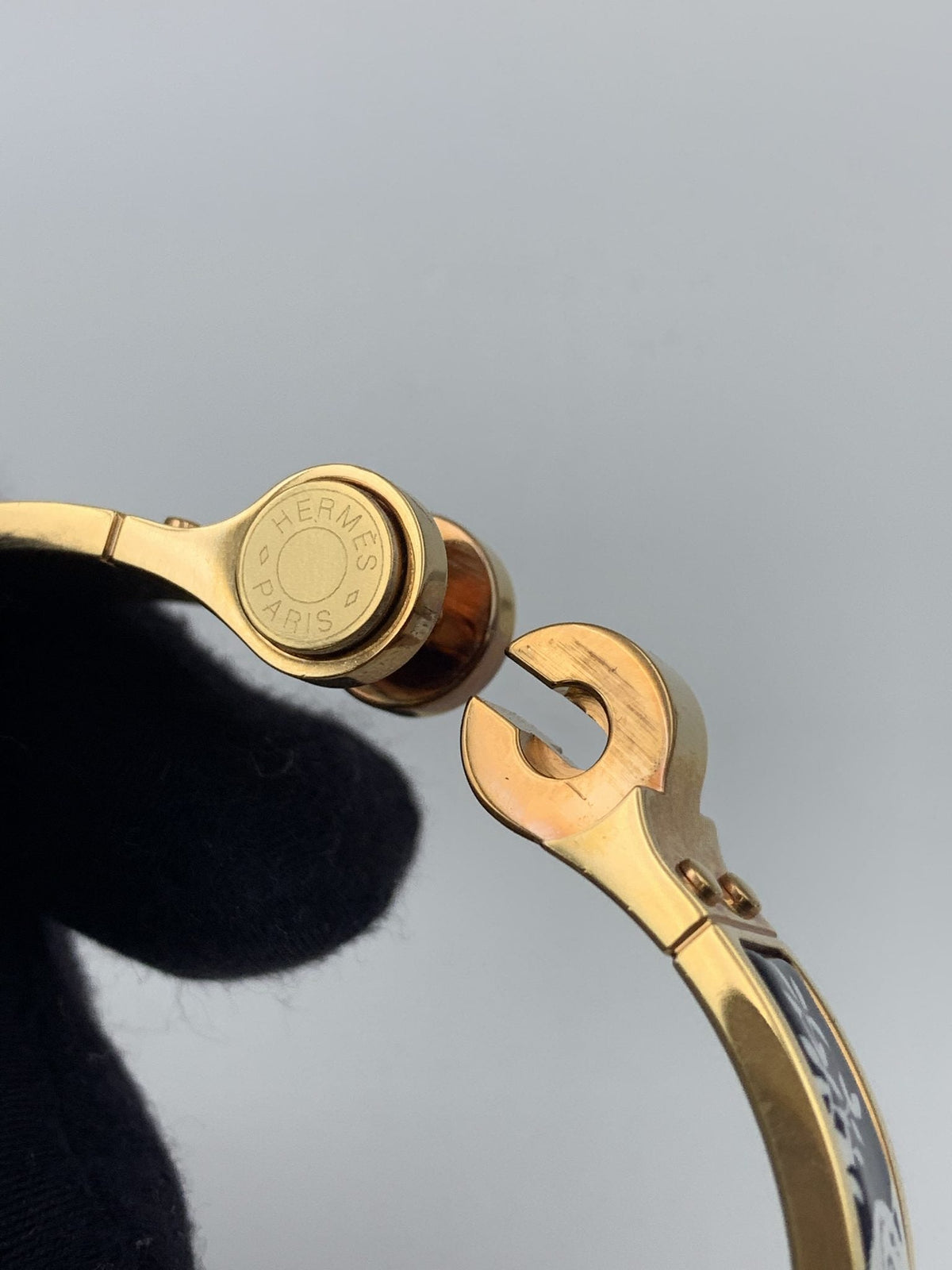 Hermes Printed Enamel Gold-Plated Hinged Bracelet - view 6 - item 0089026
