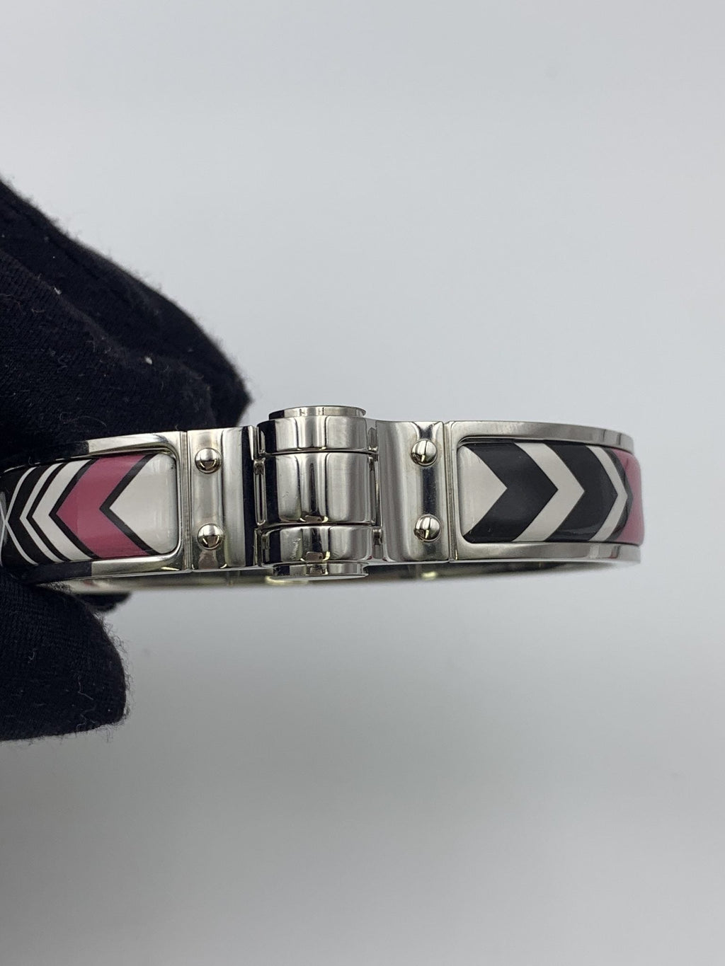 Hermes Printed Enamel Palladium-Plated Hinged Bracelet - view 2 - item 0089003