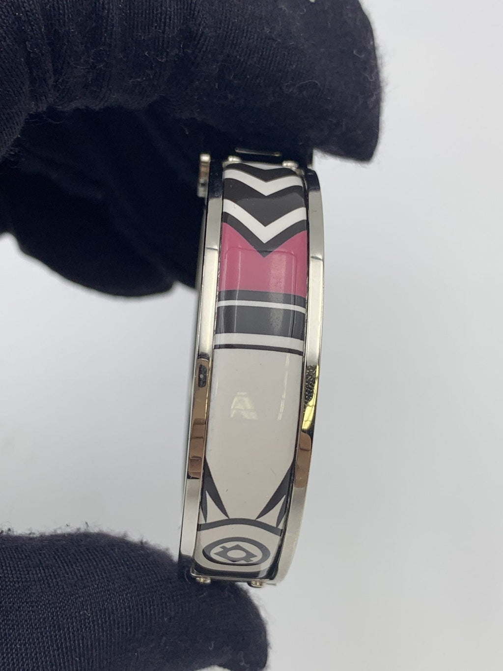 Hermes Printed Enamel Palladium-Plated Hinged Bracelet - view 3 - item 0089003