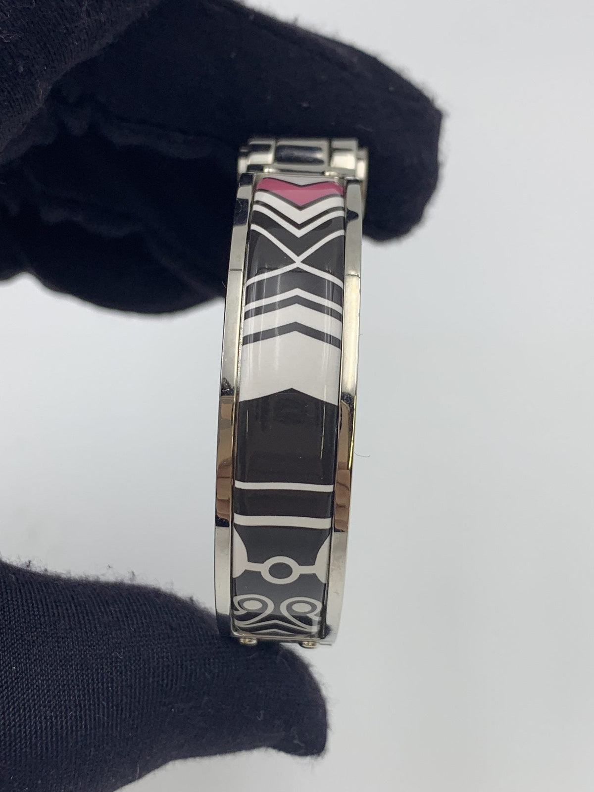 Hermes Printed Enamel Palladium-Plated Hinged Bracelet - view 4 - item 0089003