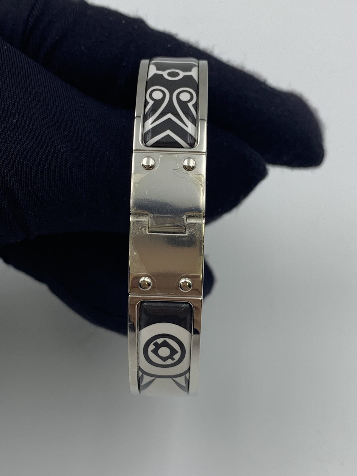 Hermes Printed Enamel Palladium-Plated Hinged Bracelet - view 5 - item 0089003