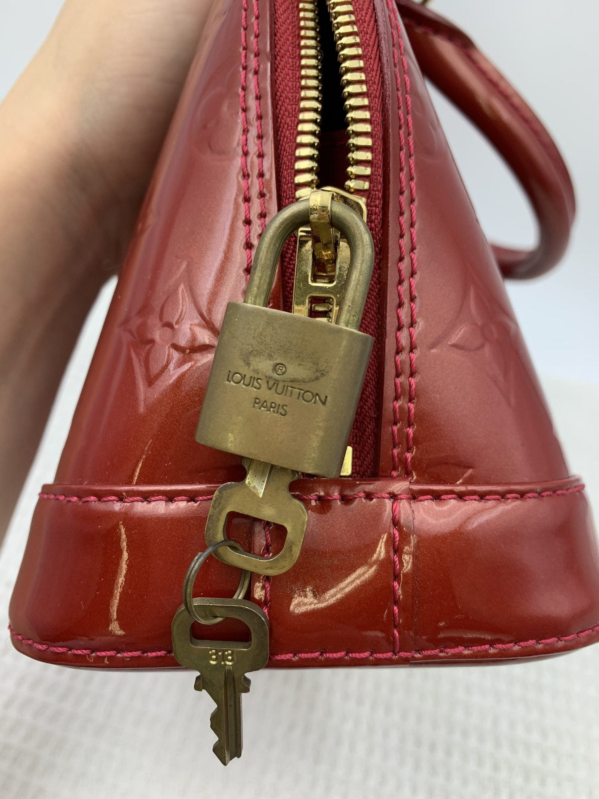 Louis Vuitton Alma BB Red Monogram Vernis Bag - view 6 - item 0073189