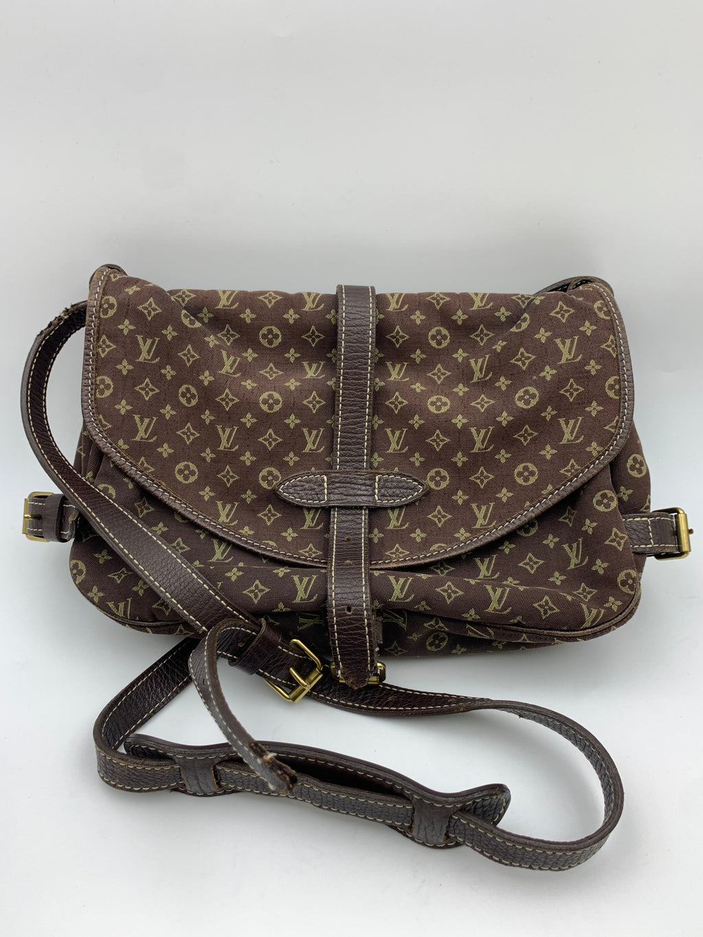 Louis Vuitton Mini Lin Saumur Shoulder Bag, Ebene brown, stock 1103035 – front