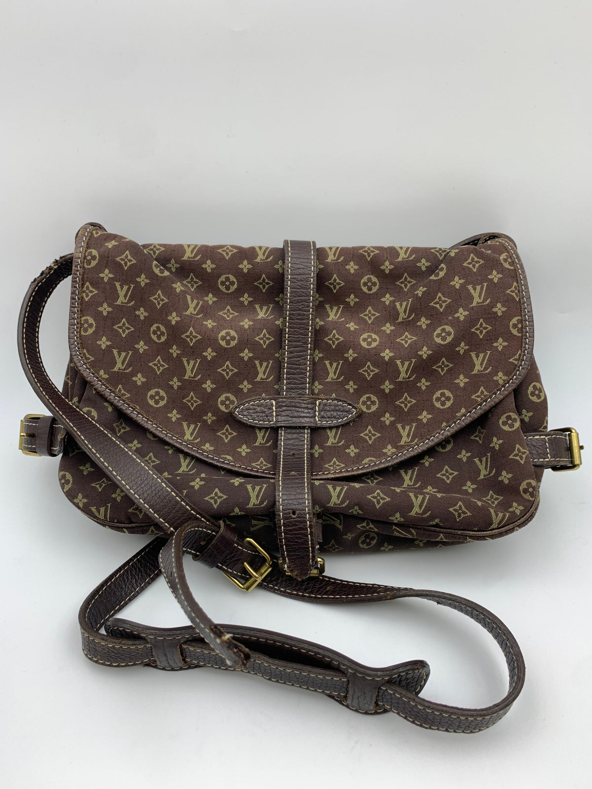 Louis Vuitton Mini Lin Saumur Shoulder Bag, Ebene brown, stock 1103035 – front