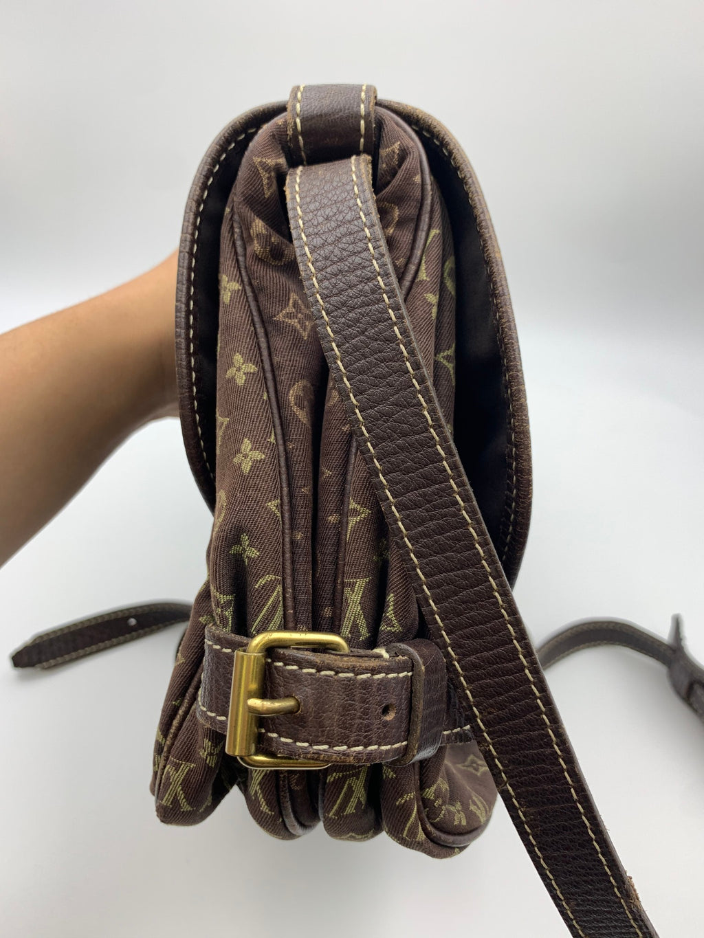 Louis Vuitton Mini Lin Saumur Shoulder Bag, Ebene brown, stock 1103035 – right side
