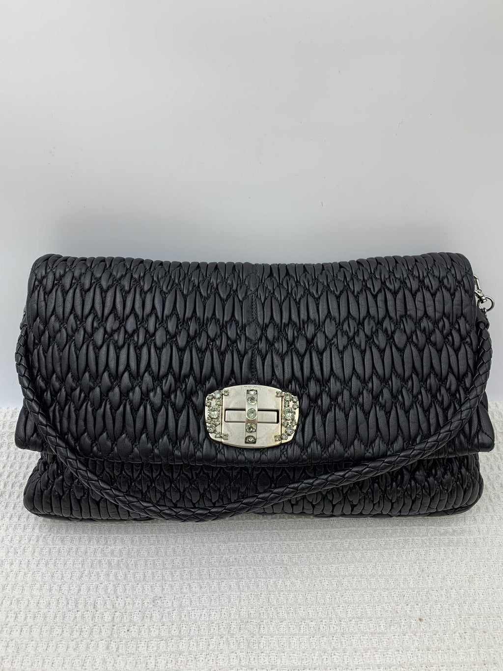 Miu Miu Matelasse Black Leather Crystal Chain Clutch - view 1 - item 0073095
