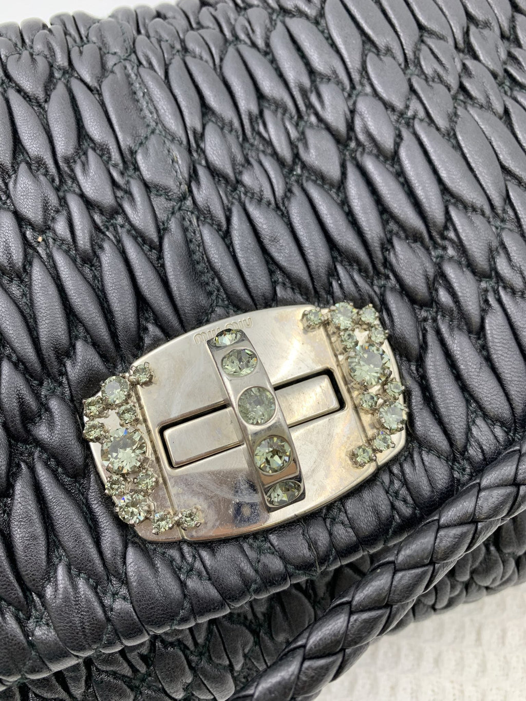 Miu Miu Matelasse Black Leather Crystal Chain Clutch - view 3 - item 0073095